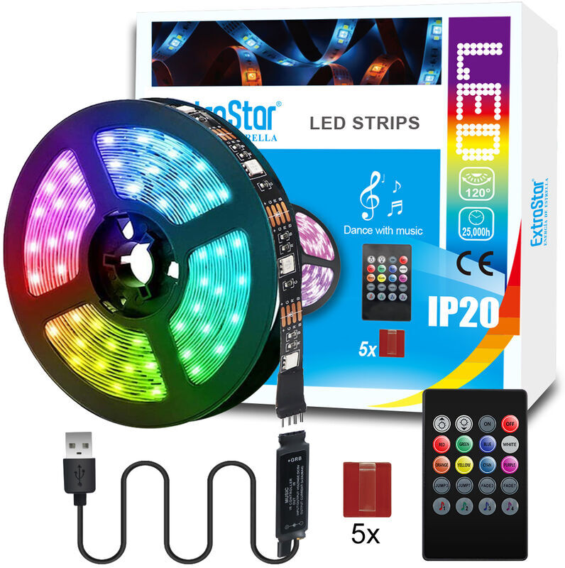 EXTRASTAR Led Strips Light with Remote Control, Power by usb, 3M