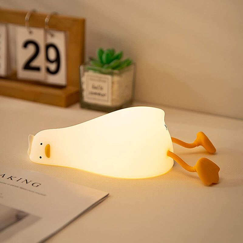 Tonchean - Lovely Lying Flat Duck Night Light led Squishy Duck Lamp Cute Light Up Duck Silicone Dimmable Nursery Night Light Atmosphere Lamp