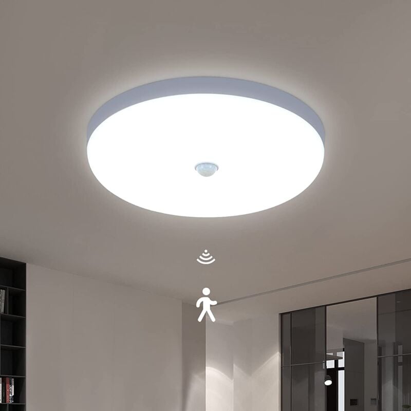 GOECO Round LED Ceiling Light 30W LED Ceiling Lamp with Infrared Motion Sensor,Modern Flush Mount Ceiling Light for Hallway Stairway Porch Warehouse