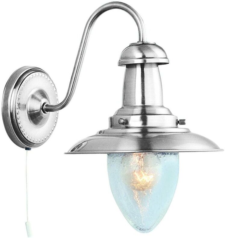 Searchlight Fisherman - 1 Light Wall Light Satin Silver with Seeded Glass Shade, E27