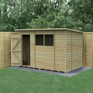 Forest Garden - 10' x 6' Forest 4Life 25yr Guarantee Overlap Pressure Treated Pent Wooden Shed (3.11m x 2.05m) - Natural Timber