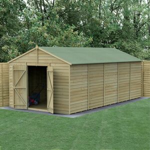 FOREST GARDEN 20' x 10' Forest 4Life 25yr Guarantee Overlap Pressure Treated Windowless Double Door Apex Wooden Shed (5.96m x 3.21m) - Natural Timber