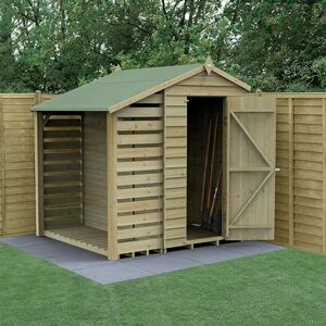 Forest Garden - 6' x 4' Forest 4Life 25yr Guarantee Overlap Pressure Treated Windowless Apex Wooden Shed with Lean To (1.88m x 2.01m) - Natural Timber