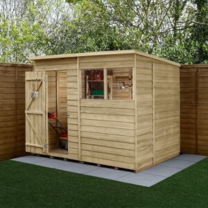 Forest Garden - 8' x 6' Forest 4Life 25yr Guarantee Overlap Pressure Treated Pent Wooden Shed (2.51m x 2.04m) - Natural Timber