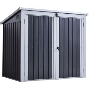 Outsunny - 2-Bin Corrugated Steel Rubbish Storage Shed w/ Locking Doors Lid Unit - Black