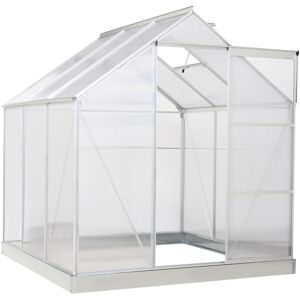 Outsunny Walk-In Greenhouse Polycarb. Panels Aluminium Frame Sliding Door 6 x 6 FT - Silver