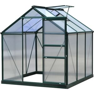 Outsunny Walk-In Polycarbonate Greenhouse Plant Grow Galvanized Aluminium 6 x 6ft - Dark green