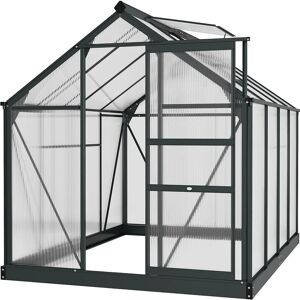 Walk-In Polycarbonate Greenhouse Plant Grow Galvanized Aluminium 6 x 8ft - Grey - Outsunny