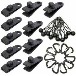 LANGRAY 10 Sets Tarp Clip Tent Tarp Clips Lock Grip Awning Clamp Tent Clip Accessories Ball Bungee Cord Rope for Tents,Covers,Awnings,Banners,Boat,Gardening