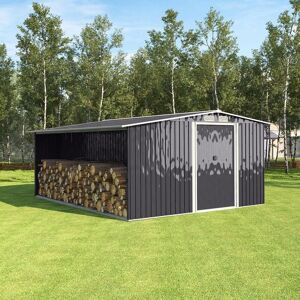 WARMIEHOMY 10ft x 8ft Dark Grey Garden Metal Storage Shed with Log Storage