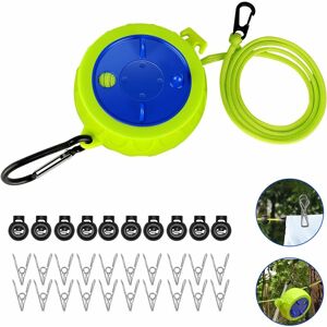 Alwaysh - 10M Retractable Clothesline with 10 Fixed Loops and 20 Windproof Clips, Portable Washing Line, for Camping, Outdoor Vacation, Bathroom,
