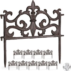 Set of 10 Relaxdays Cast Iron Flowerbed Fences, Vintage Design, Single Panel, Decorative Lawn, HxW: 27x27cm, Brown