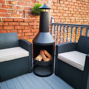 Kingfisher 140cm Tall Outdoor Garden Patio Chiminea / Log Burner / Fire Pit with Log Store