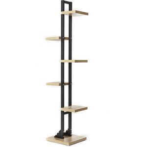 Insma - 6-Tier Wooden Plant Stand Flower Pot Shelf Indoor Plant Storage Rack Light Walnut + Black Frame