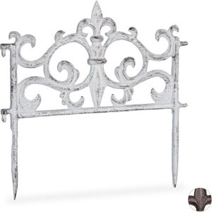 Set of 1 Relaxdays Cast Iron Flowerbed Fence, Vintage Design, Single Panel, Decorative Lawn Edging, HxW: 27x27cm, White
