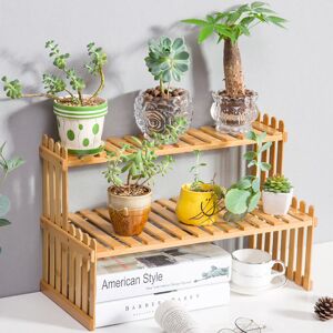 Livingandhome - 2 Tier Wood Plant Stand Mini Storage Rack Unit