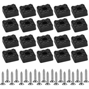 20 Pack 30mmx30mm Square Rubber Furniture Leg Protector Pads For Wooden Floor, Screw-On Anti-Slip Pads Black Denuotop