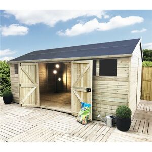 MARLBOROUGH 28 x 13 Reverse Premier Pressure Treated Tongue And Groove Apex Shed / Workshop With Higher Eaves And Ridge Height 8 Windows And Double Doors (12mm