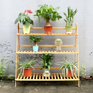 UNHO 3 Tier Bamboo Plant Stand Outdoor Indoor Planter Flower Stand Folding Ladder Display Shelf, 100cm