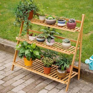 Livingandhome - 3 Tier Ladder Foldable Plant Pot Stand, Wood