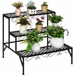 COSTWAY 3 Tier Steel Plant Stand Ladder Flower Pot Storage Rack Plant Display Organizer