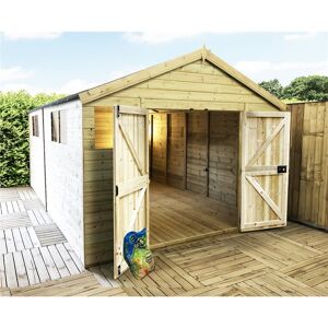 MARLBOROUGH 30 x 15 Premier Pressure Treated T&g Apex Shed / Workshop With Higher Eaves And Ridge Height 6 Windows And Double Doors (12mm T&g Walls, Floor &