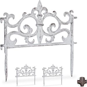 Set of 3 Relaxdays Cast Iron Flowerbed Fences, Vintage Design, Single Panel, Decorative Lawn Edging, HxW: 27x27cm, White