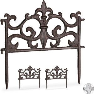 Set of 3 Relaxdays Cast Iron Flowerbed Fences, Vintage Design, Single Panel, Decorative Lawn Edging, HxW: 27x27cm, Brown