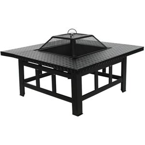 Trueshopping - 4 in 1 Fire Pit Table Top bbq Grill & Ice Cooler Garden Patio Heater Log Burner - Black