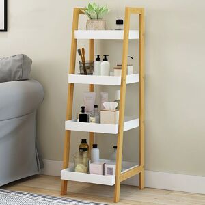 Livingandhome - 4 Tier Bathroom Ladder Shelf Wood Frame