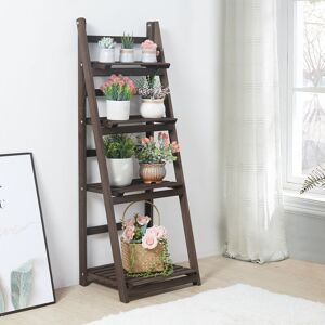 UNHO 4 Tiers Rustic Vintage Flower Plant Pot Herbs Stand Folding Display Ladder Shelf