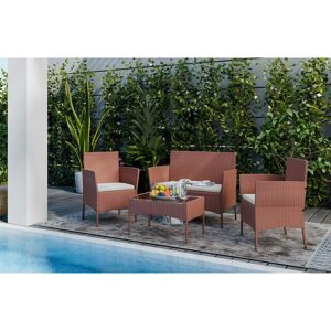 BIGZZIA Brown 4 piece rattan garden furniture set - Without Cover