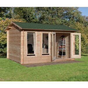 WORCESTER LOG CABINS 4.0m x 3.0m Reverse Log Cabin With Double Doors - 34mm Wall Thickness includes Free Shingles