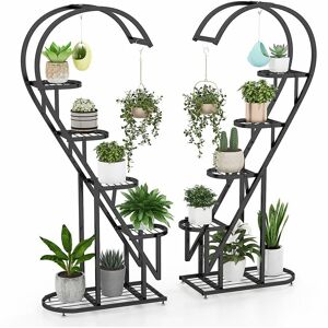 Costway - 5 Tier Metal Plant Stand Heart-shaped Ladder Plant Shelf w/Hanging Hook