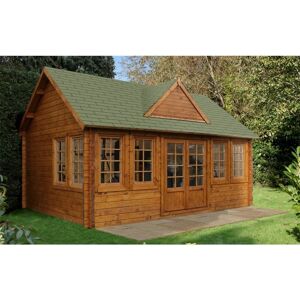 WORCESTER LOG CABINS 5.5m x 4.0m Reverse Log Cabin + 8 Windows - 44mm Wall Thickness includes Free Shingles