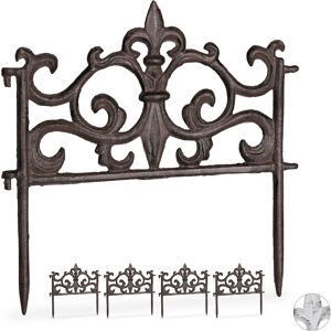 Set of 5 Relaxdays Cast Iron Flowerbed Fences, Vintage Design, Single Panel, Decorative Lawn Edging, HxW: 27x27cm, Brown