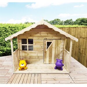 FUN TIME 6 x 6 (6 x 4 + 2 Verandah) Hideout Wooden Playhouse With Apex Roof, Single Door And Window + T&g Verandah