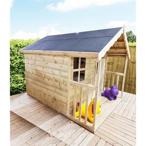 FUN TIME 6 x 8 (6 x 6 + 2 Verandah) Hideout Wooden Playhouse With Apex Roof, Single Door And Window + T&g Verandah