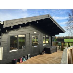 ABINGDON 6m x 8m Premier Classroom Log Cabin - Insulated - 70mm Wall Thickness - Double Glazing - Toughened Safety Glass Plus 6m x 11m Veranda