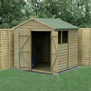 Forest Garden - 7' x 7' Forest 4Life 25yr Guarantee Overlap Pressure Treated Double Door Apex Wooden Shed (2.28m x 2.12m) - Natural Timber