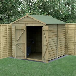 Forest Garden - 7' x 7' Forest 4Life 25yr Guarantee Overlap Pressure Treated Windowless Double Door Apex Wooden Shed (2.28m x 2.12m) - Natural Timber