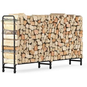 Unho - 7.6ft Outdoor Extended Metal Log Holder Rustic Wood Storage Fireside Basket Rack