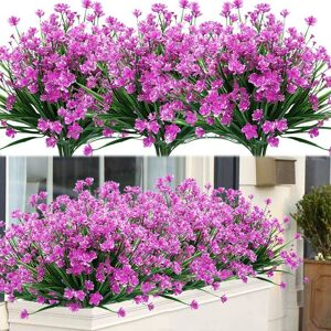 AOUGO 8 Bundles Outdoor Artificial Fake Flowers uv Resistant Shrubs Plants, Faux Plastic Greenery for Indoor Outside Hanging Plants Garden Porch Window Box