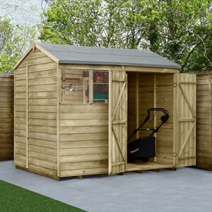 Forest Garden - 8' x 6' Forest 4Life 25yr Guarantee Overlap Pressure Treated Double Door Reverse Apex Wooden Shed (2.42m x 1.99m) - Natural Timber