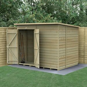 Forest Garden - 8' x 6' Forest 4Life 25yr Guarantee Overlap Pressure Treated Windowless Double Door Pent Wooden Shed (2.52m x 2.05m) - Natural Timber