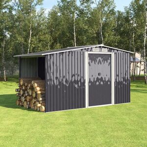 Warmiehomy - 8ft x 6ft Dark Grey Garden Metal Storage Shed with Log Storage