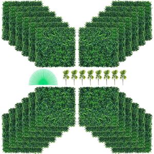 VEVOR Artificial Boxwood Panel uv 24pcs Boxwood Hedge Wall Panels Artificial Grass Backdrop Wall 20' x 20' 4 cm Green Grass Wall Fake Hedge for Decor