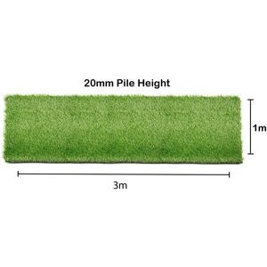 YOL Artificial Grass 1x3m Garden Outdoor Green Fake Lawn Astro Turf 20mm Pile Thick