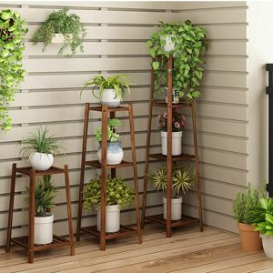 UNHO Bamboo Tall Plant Stand Pot Holder Garden Flower Rack Display Vintage, 4 Tiers 116cm