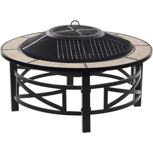 Beliani - Outdoor Garden Fire Pit Round Steel Ceramic Black Base Beige Hierro - Black